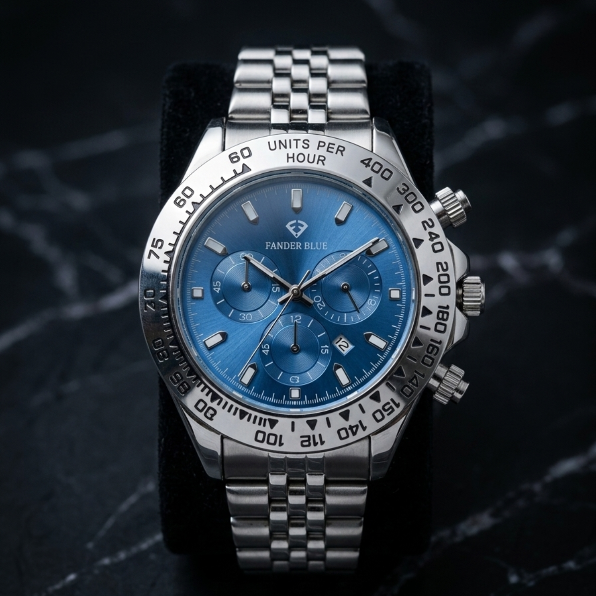 Fander Blue Luxury Chronograph – Sky Blue Dial & Silver Jubilee Edition