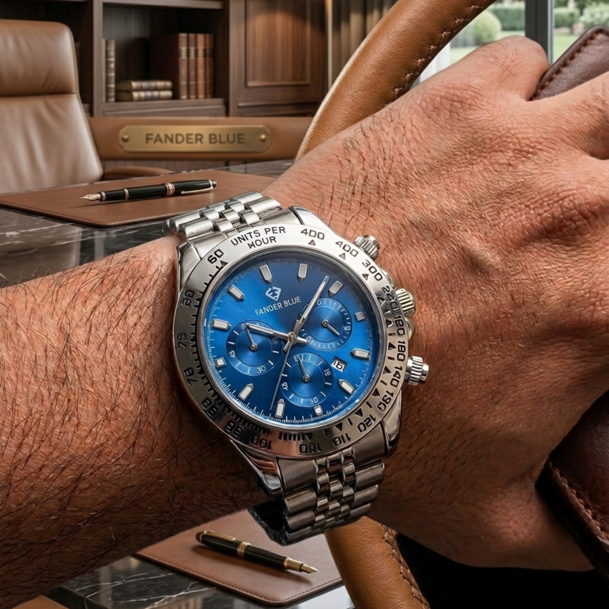 Fander Blue Luxury Chronograph – Sky Blue Dial & Silver Jubilee Edition