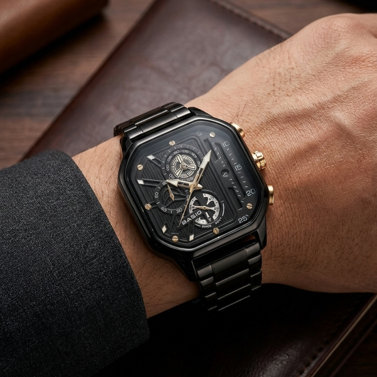 BASID "Phantom" Stealth Black Chronograph – Luxury Men's Square Watch