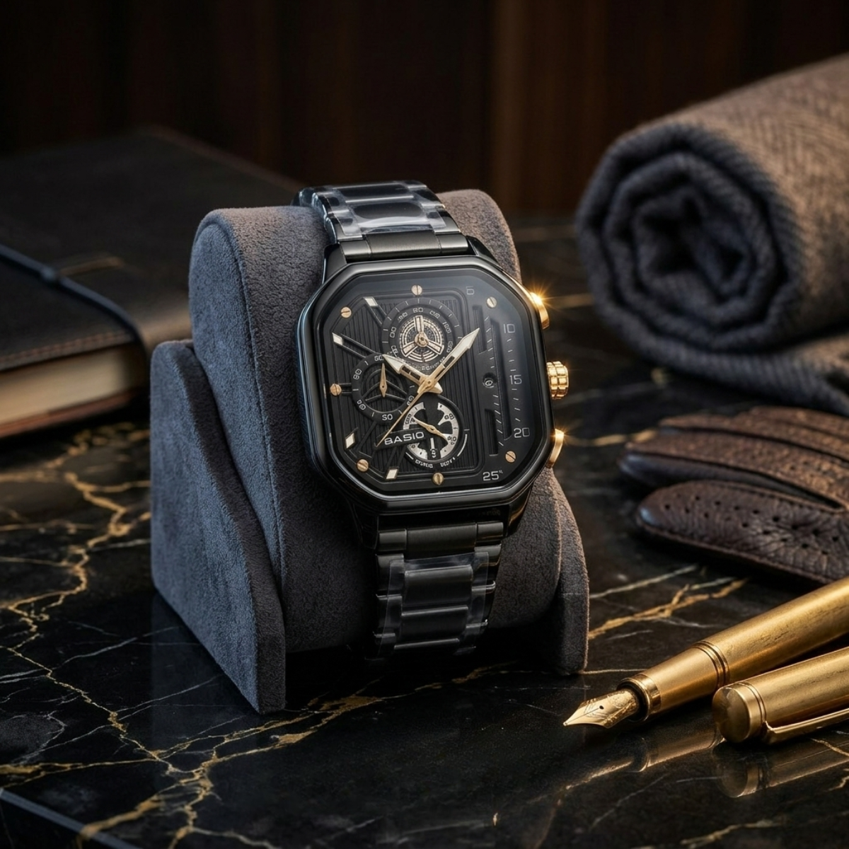 BASID "Phantom" Stealth Black Chronograph – Luxury Men's Square Watch