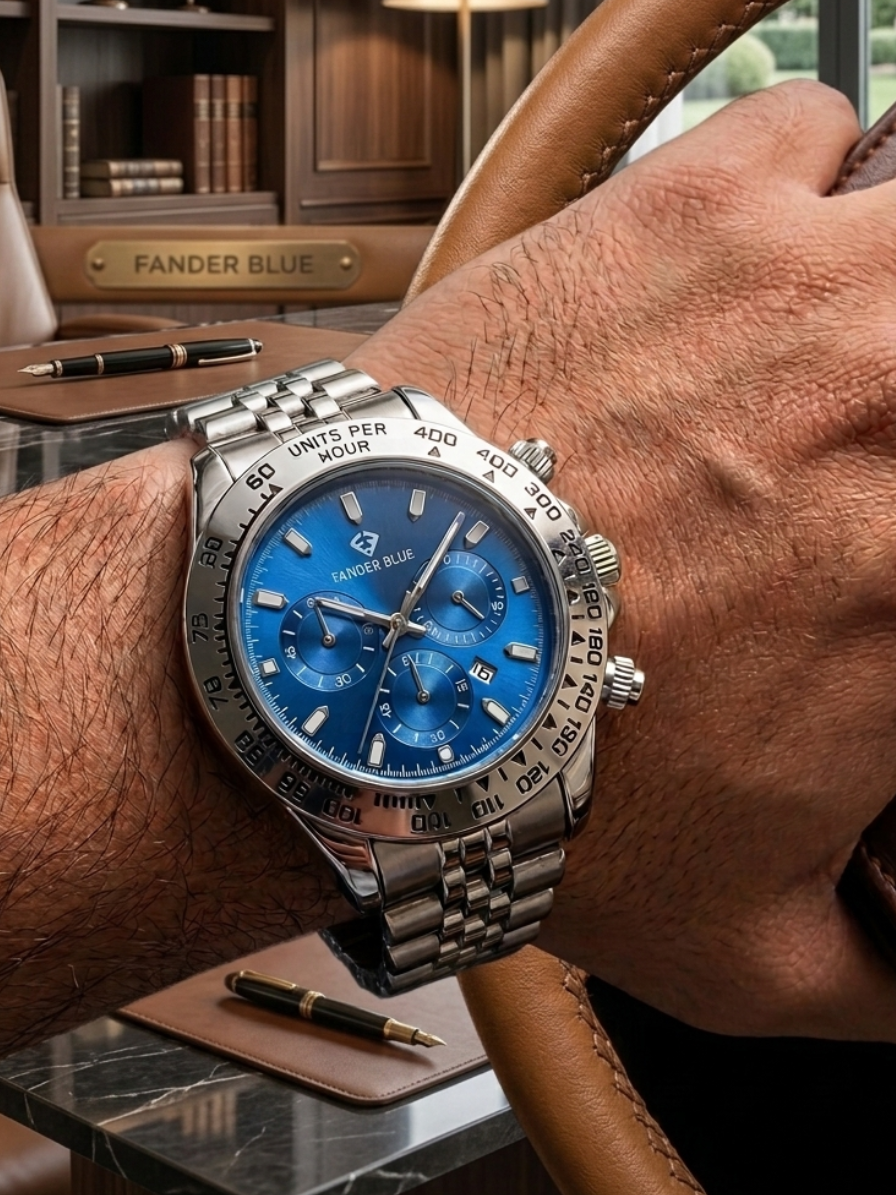 Fander Blue Luxury Chronograph – Sky Blue Dial & Silver Jubilee Edition