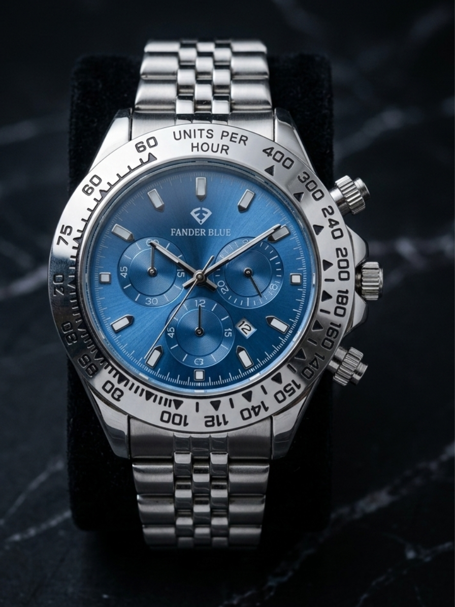 Fander Blue Luxury Chronograph – Sky Blue Dial & Silver Jubilee Edition